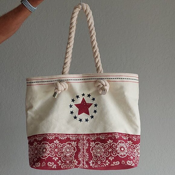 PURE Red & Blue Stars Canvas Tote Bag with Rope Handles - Picture 1 of 16